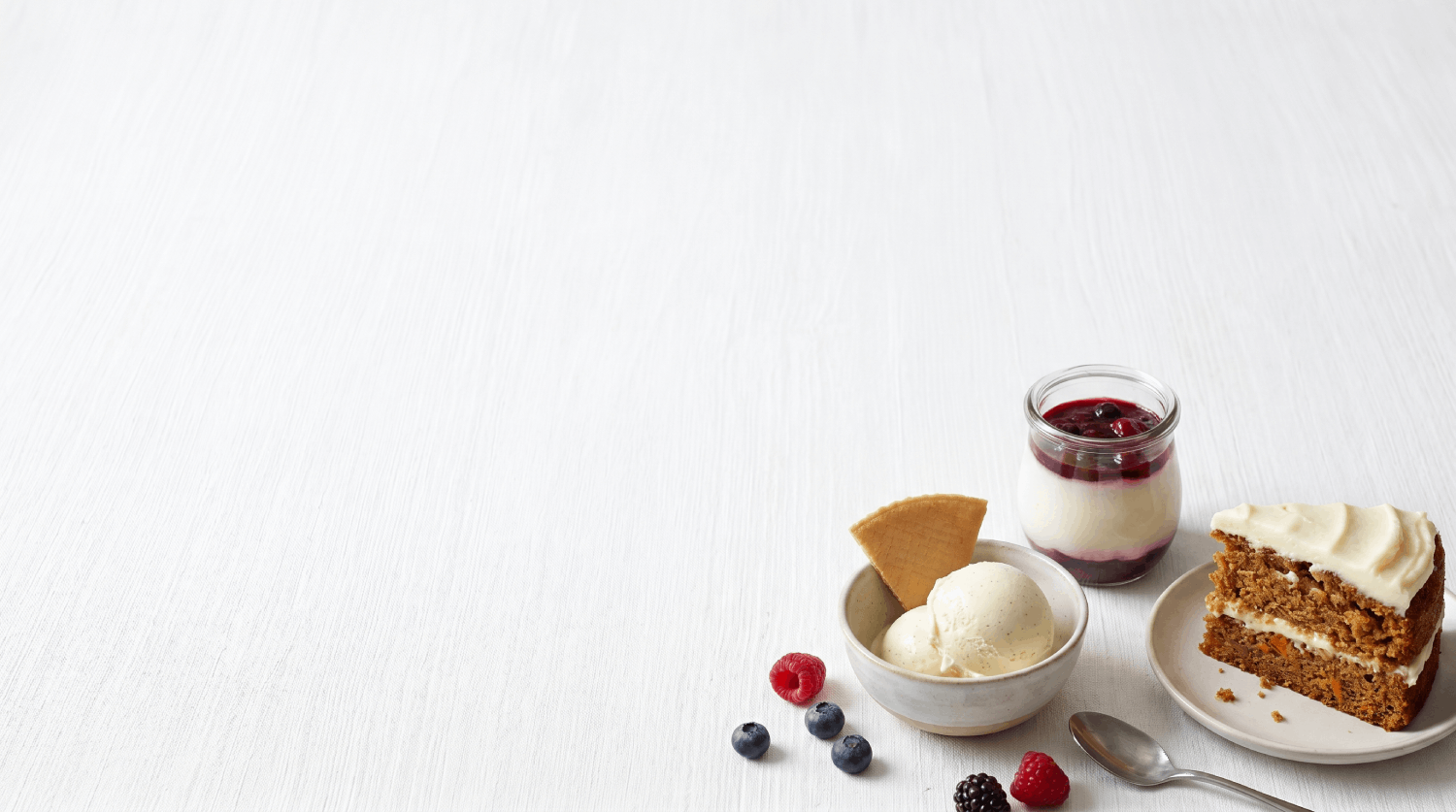 Cake, ice cream and berry dessert